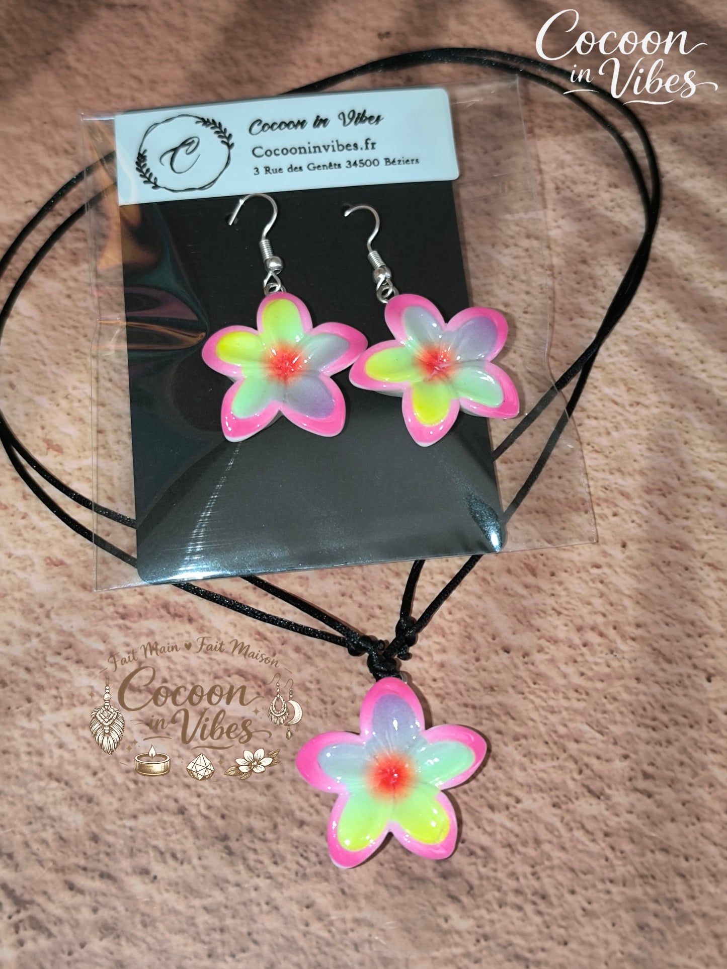 Collier Ras-de-cou & Parure Fleur de Monoï - Fait Main
