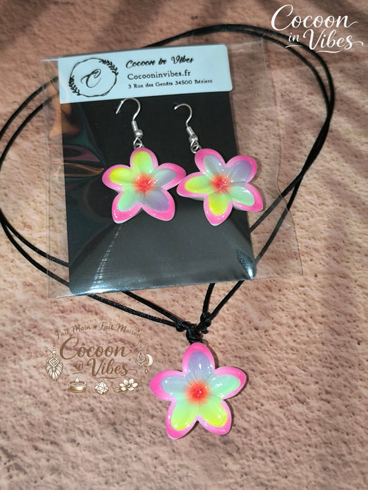 Collier Ras-de-cou & Parure Fleur de Monoï - Fait Main