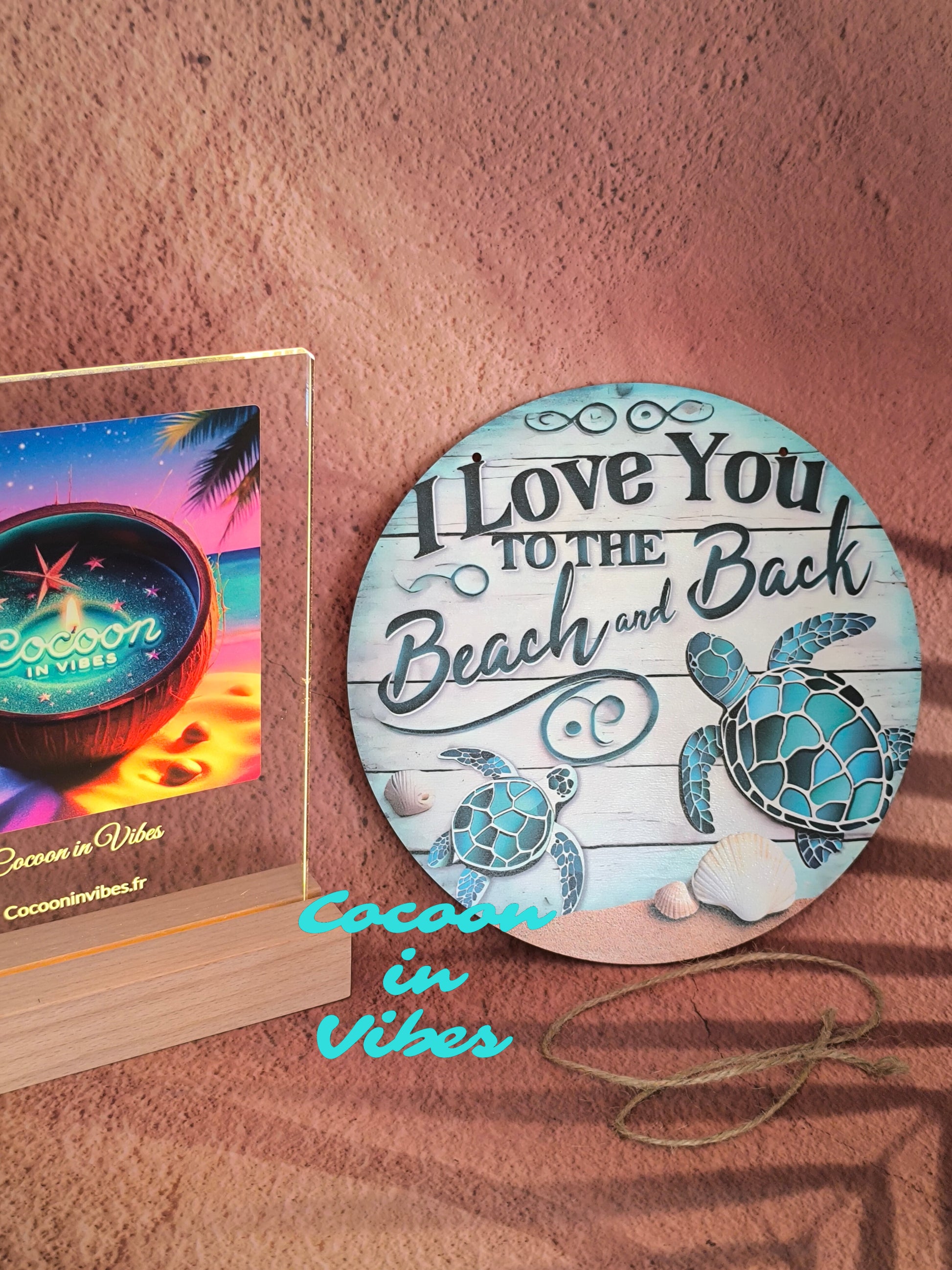 Décoration murale "I Love You to the Beach and Black" – Version Tortues Maritimes