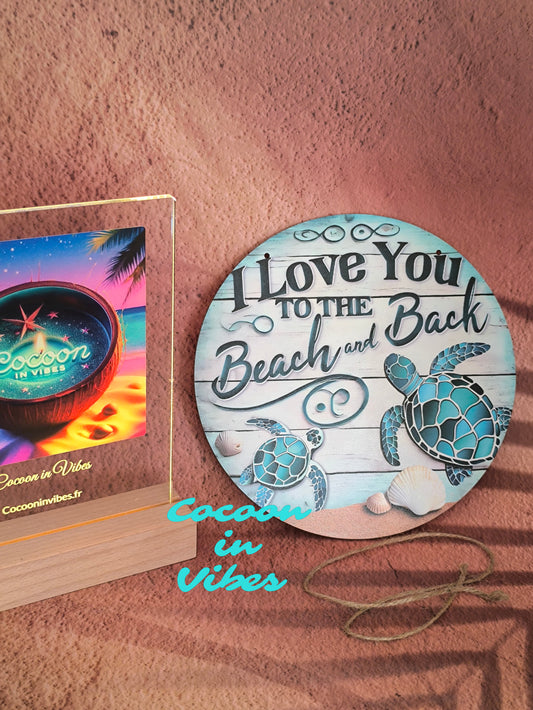 Décoration murale "I Love You to the Beach and Black" – Version Tortues Maritimes