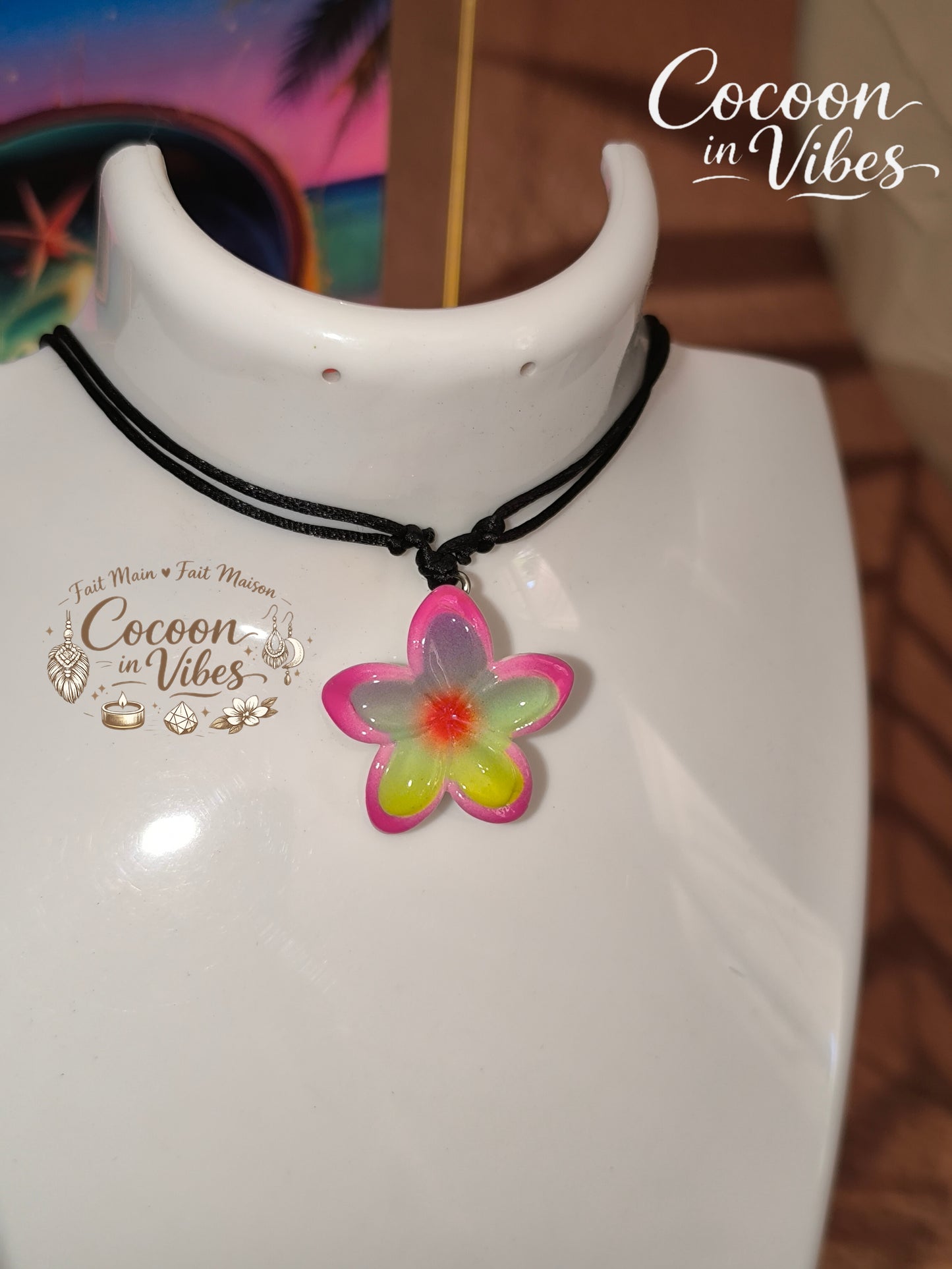 Collier Ras-de-cou & Parure Fleur de Monoï - Fait Main