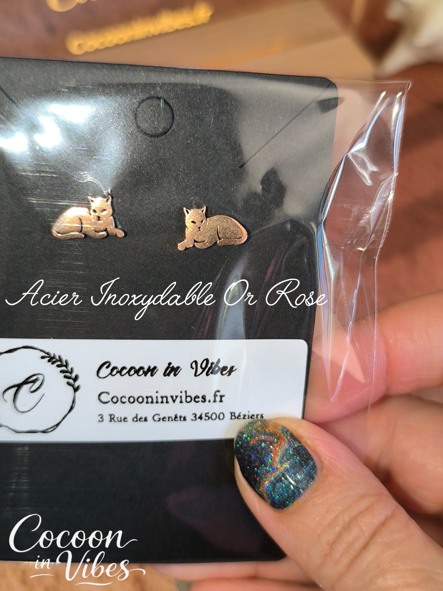 Clous d’oreilles chat Minou – Acier Inoxydable Or Rose