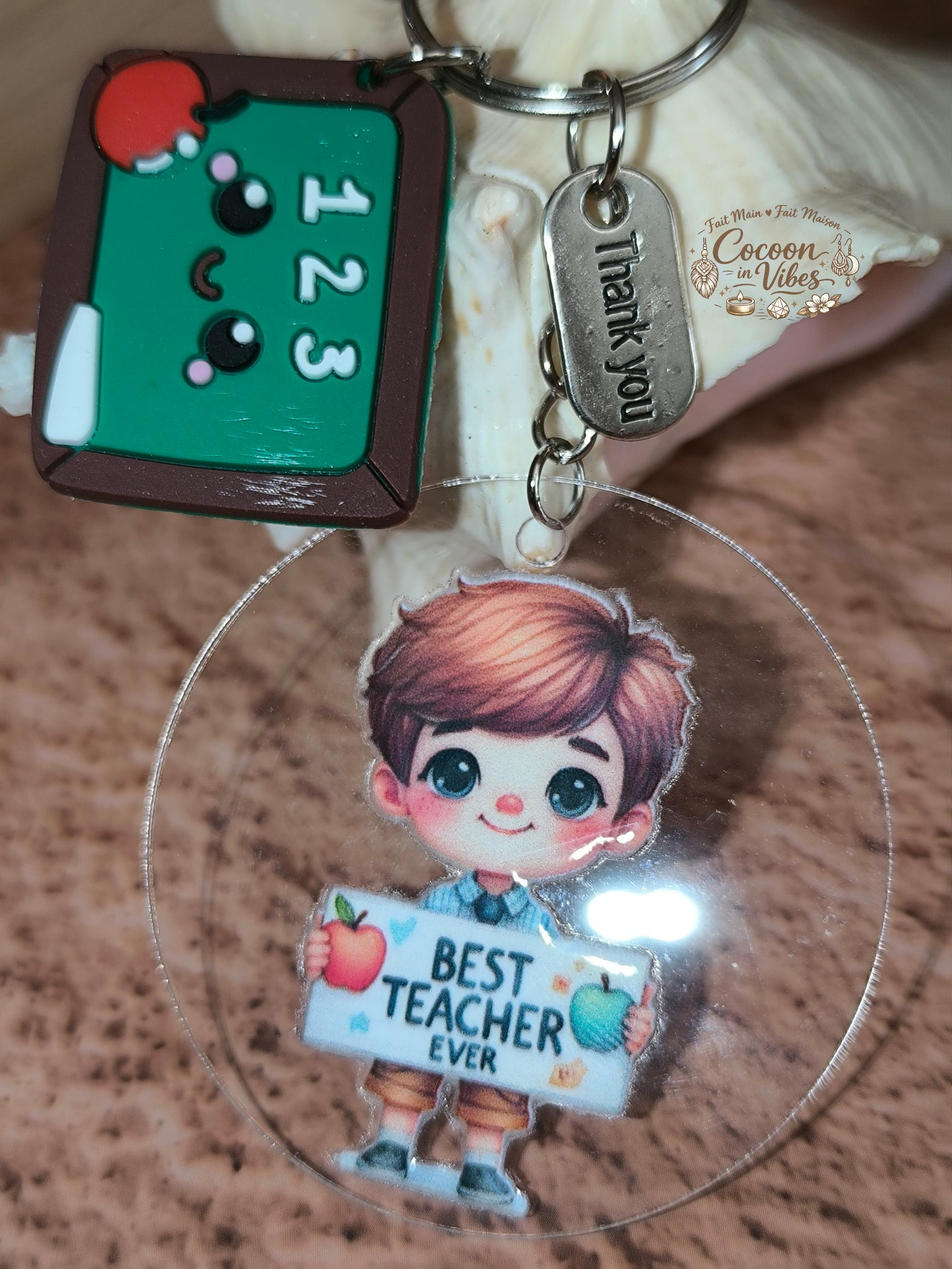 Porte-clé “Cher Maître  – Best Teacher Ever & Petit Tableau” – Modèle unique fait main