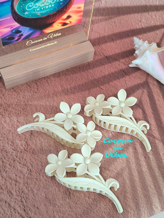 Grande pince à cheveux Duo de Fleurs – Coloris Vanille Rosé (11,5 cm x 5,5 cm)