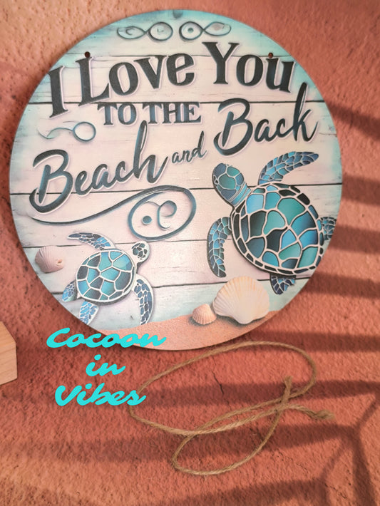 Décoration murale "I Love You to the Beach and Black" – Version Tortues Maritimes