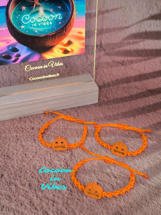Bracelet Citrouille en Macramé – Artisanat fait main par Cocoon in Vibes