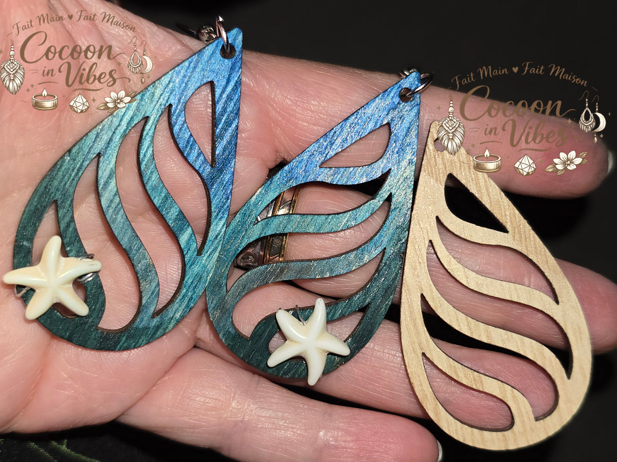 Boucles d'oreilles artisanales en bois "Trésor des Flots"