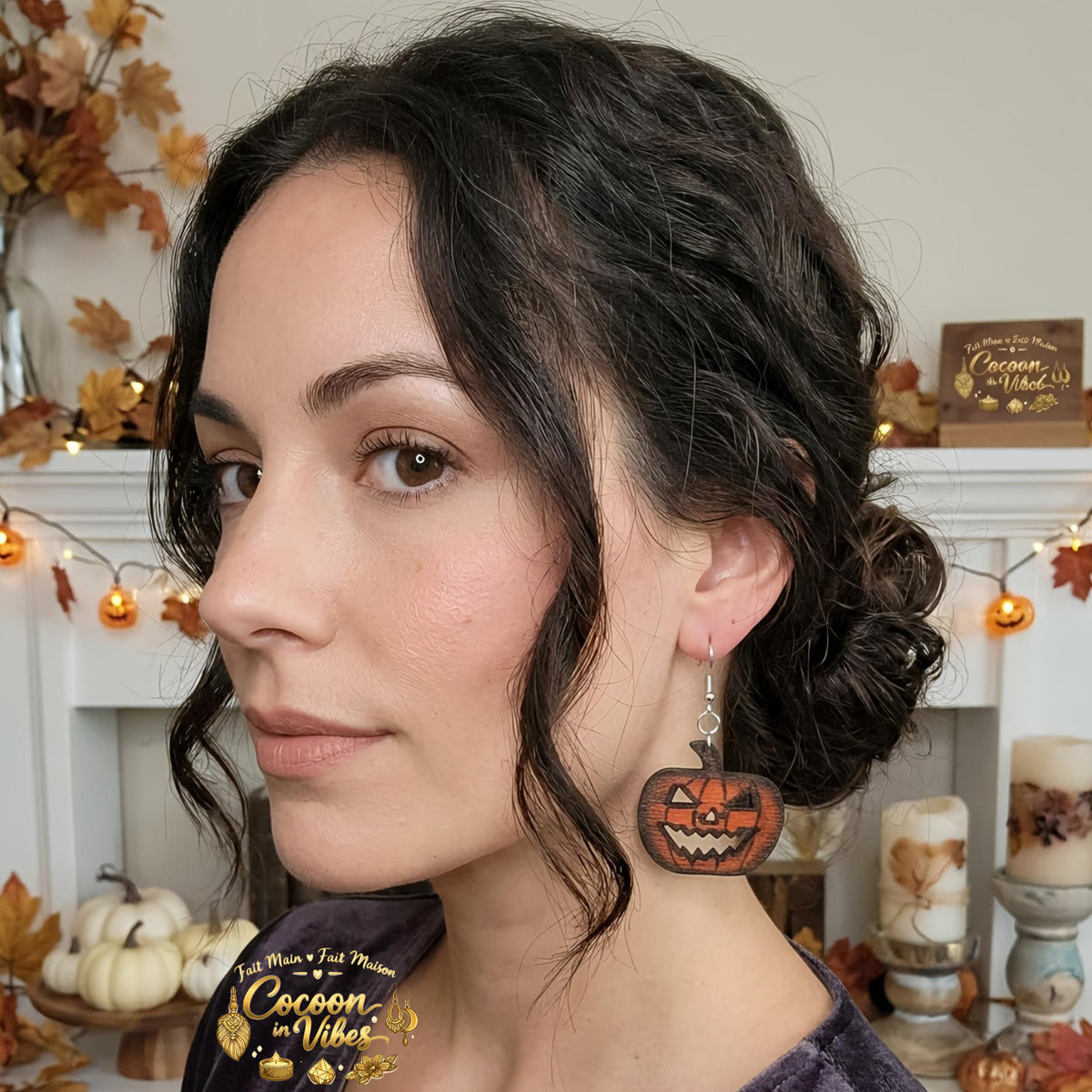Boucles d'oreilles Artisanales en Bois « Citrouille Flamboyante » - Collection Éphémère Halloween