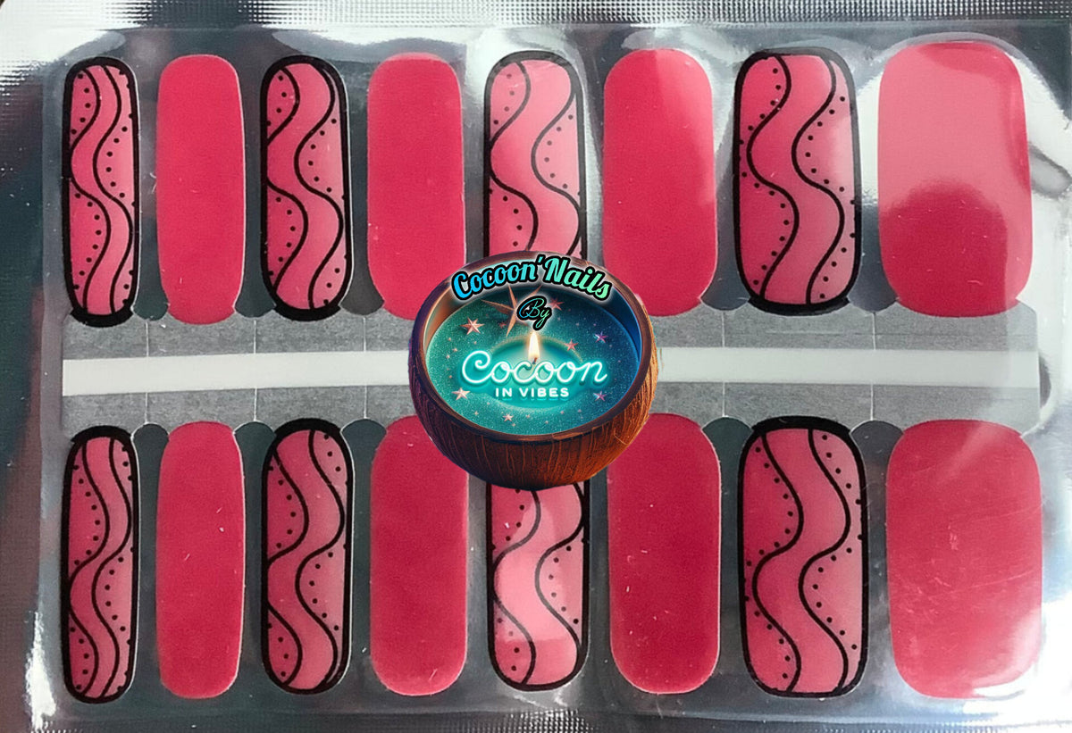 Cocoon’Nails Black Pink Waves – Vernis Autocollant Kit Complet