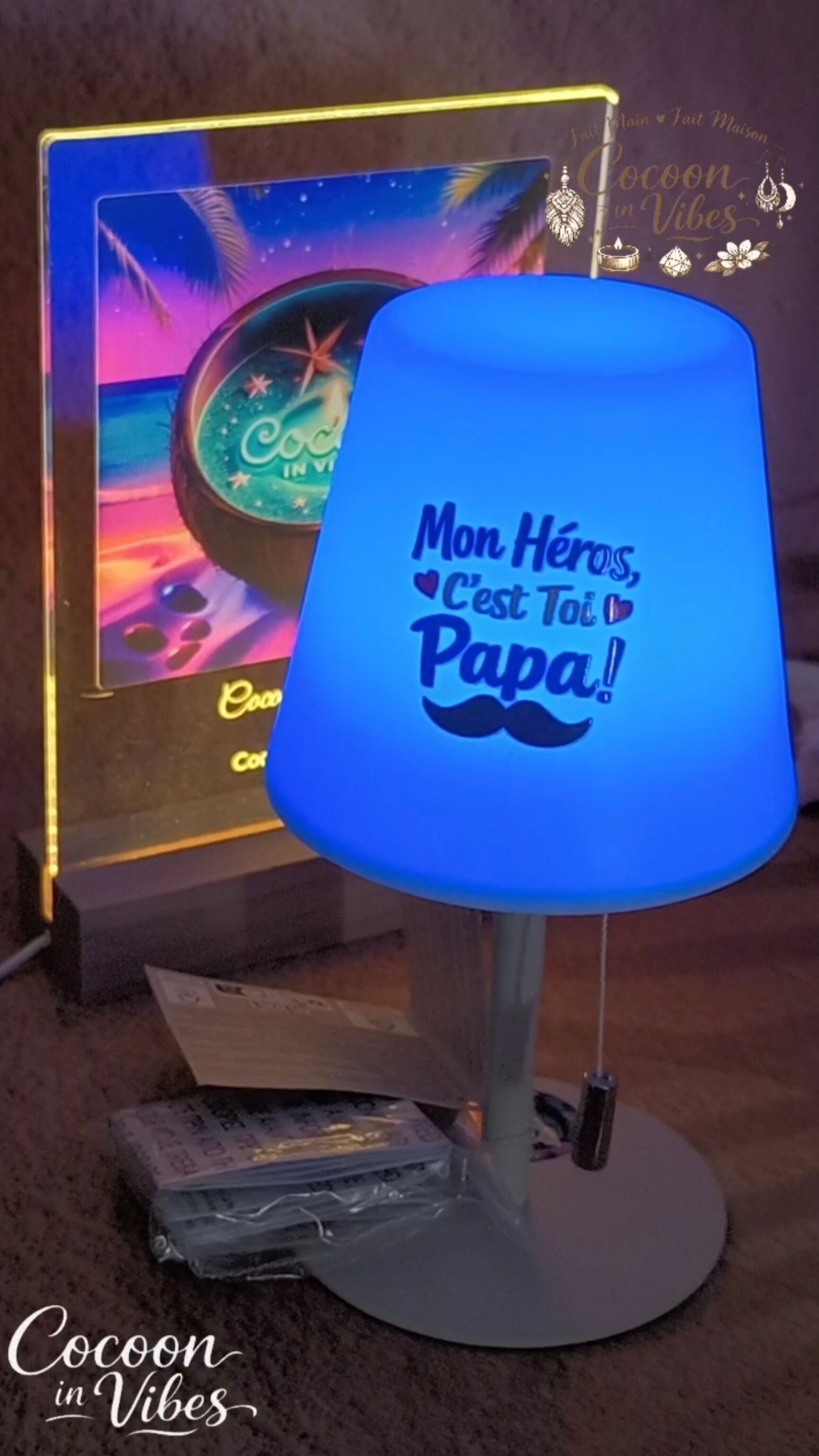 Petite Lampe LED Multicolore rechargeable Papa "Mon Héros, C'est Toi Papa !" – Création Artisanale Exemplaire Unique