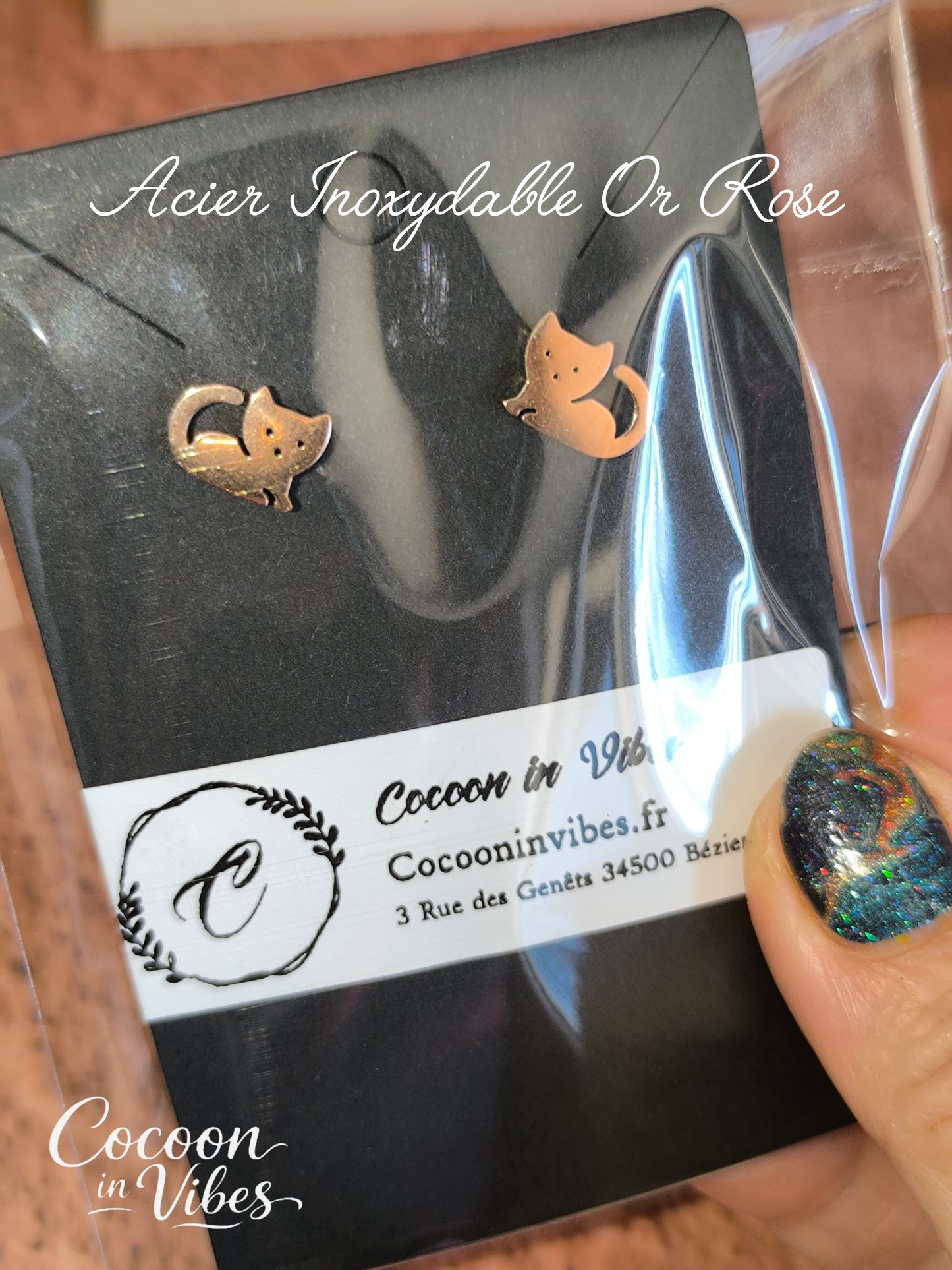 Clous d’oreilles chat Chaton – Acier Inoxydable Or Rose
