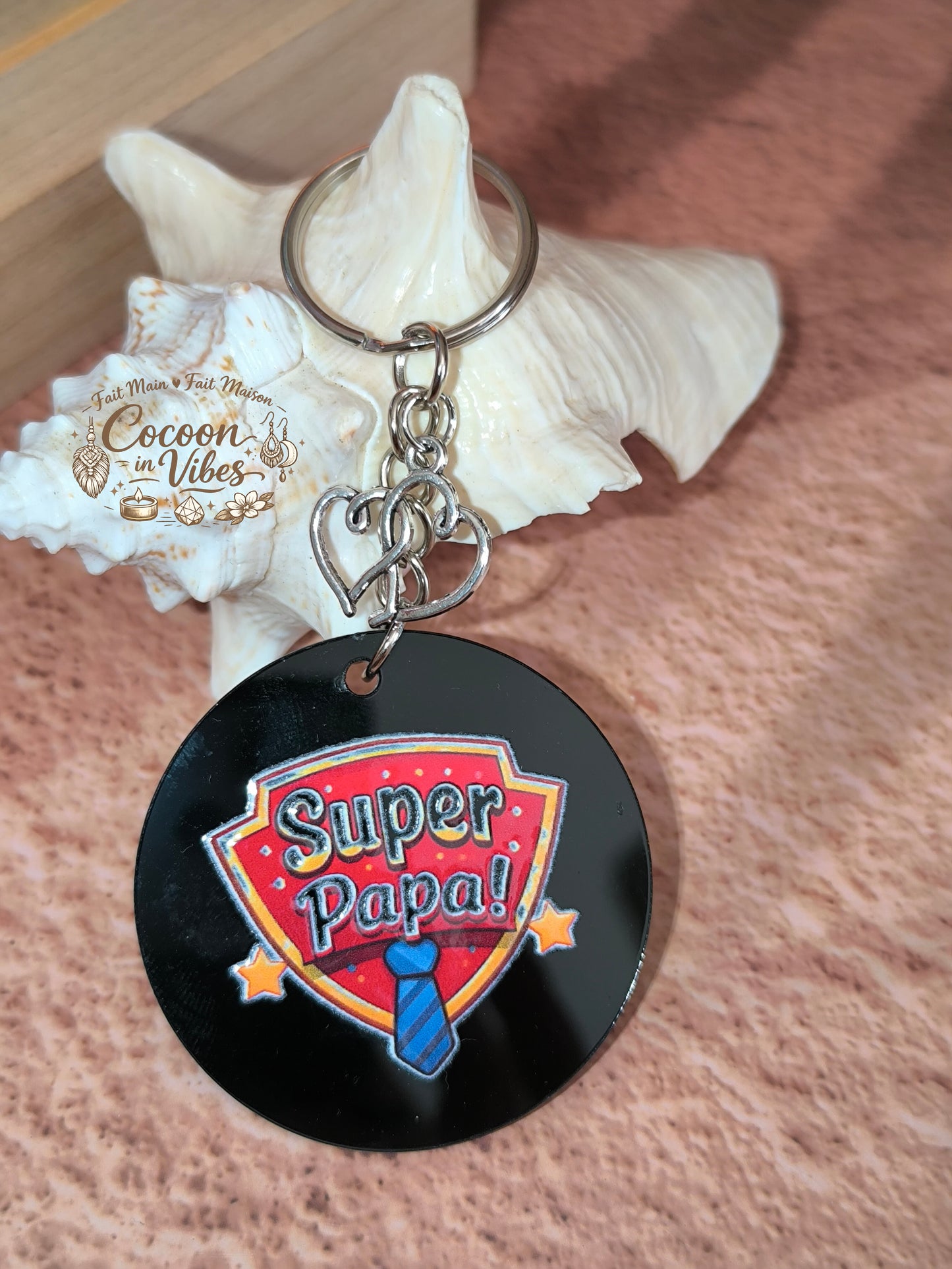Porte-clé “Super Papa !” – Modèle unique fait main