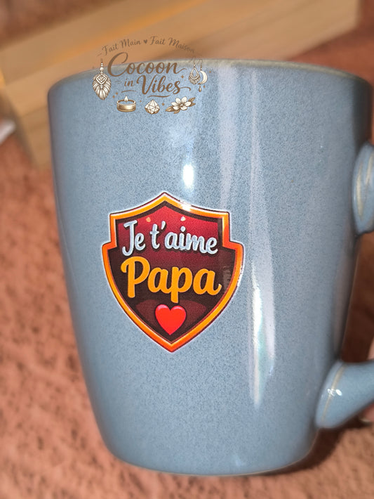 Tasse "Fête des Pères" Bleu Gris – JE T'AIME PAPA – Pièce unique, création artisanale Cocoon in Vibes