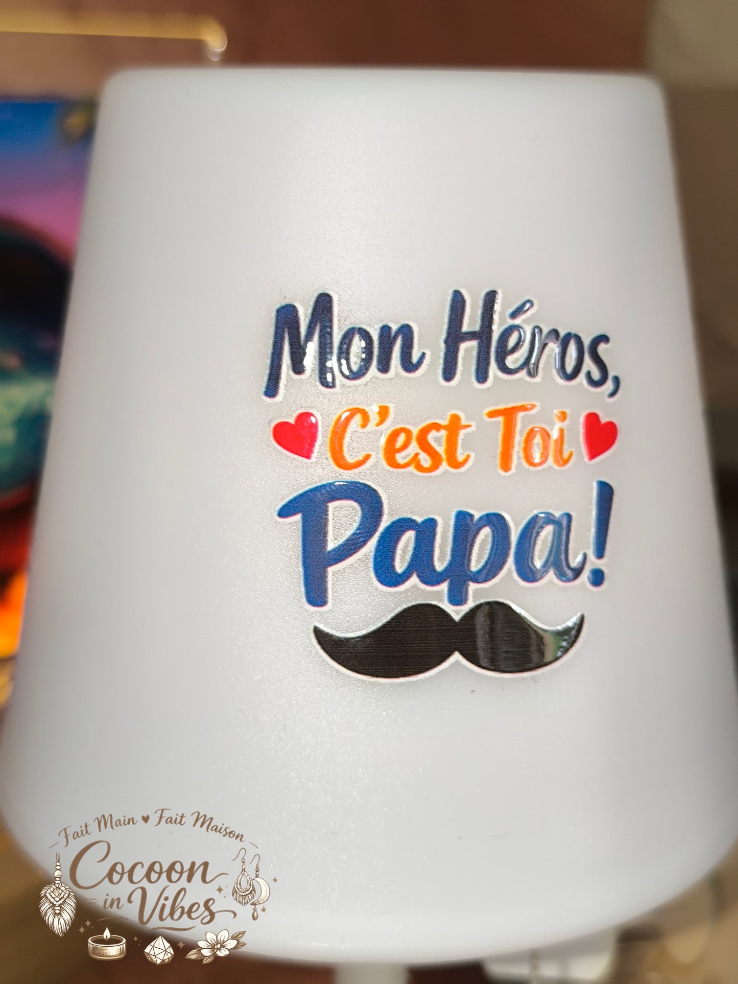 Petite Lampe LED Multicolore rechargeable Papa "Mon Héros, C'est Toi Papa !" – Création Artisanale Exemplaire Unique