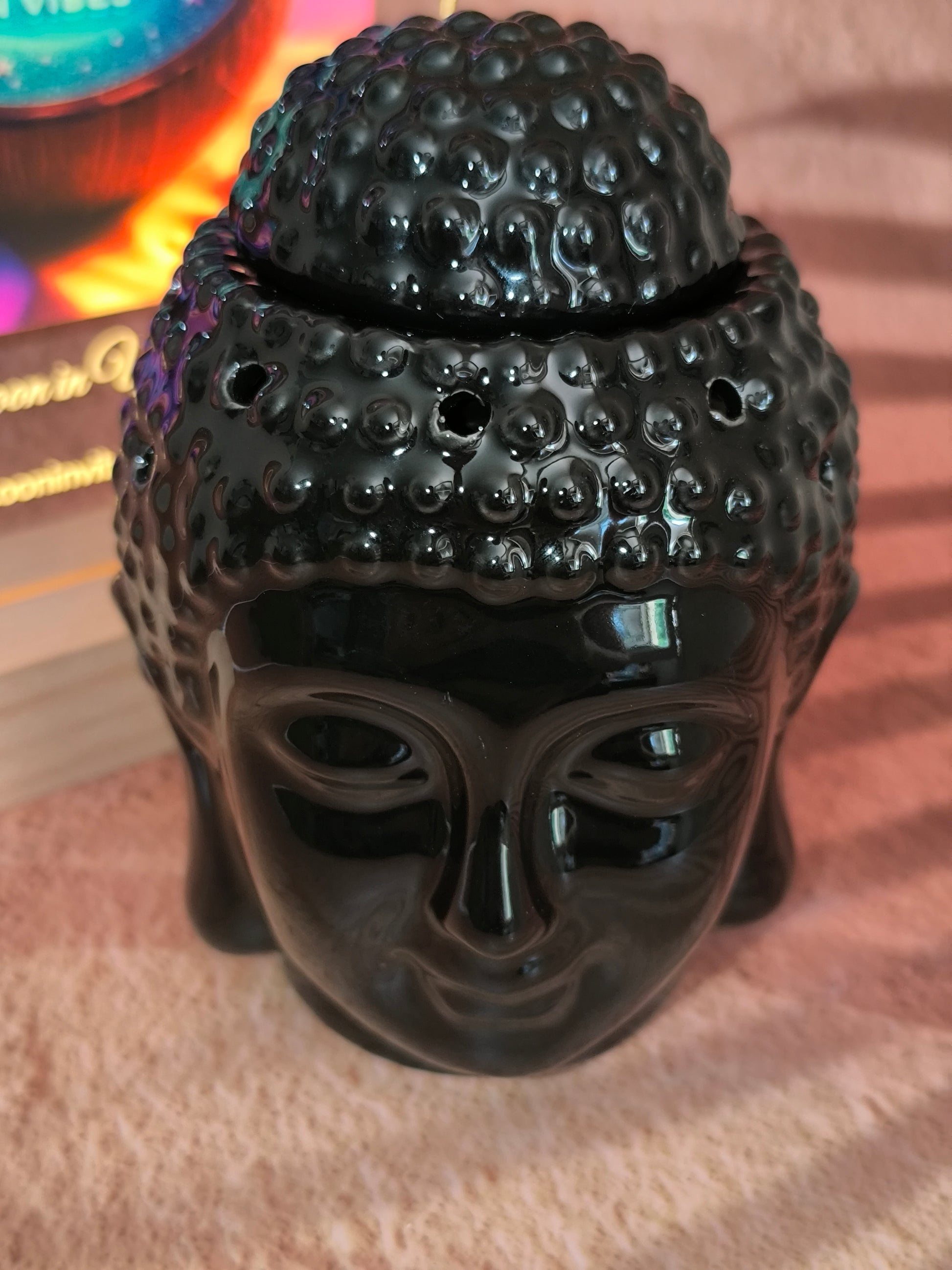 Brûleur en Céramique – Tête de Bouddha Dhyana Noir