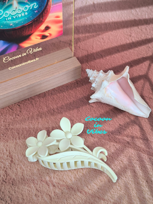 Grande pince à cheveux Duo de Fleurs – Coloris Chantilly (11,5 cm x 5,5 cm)