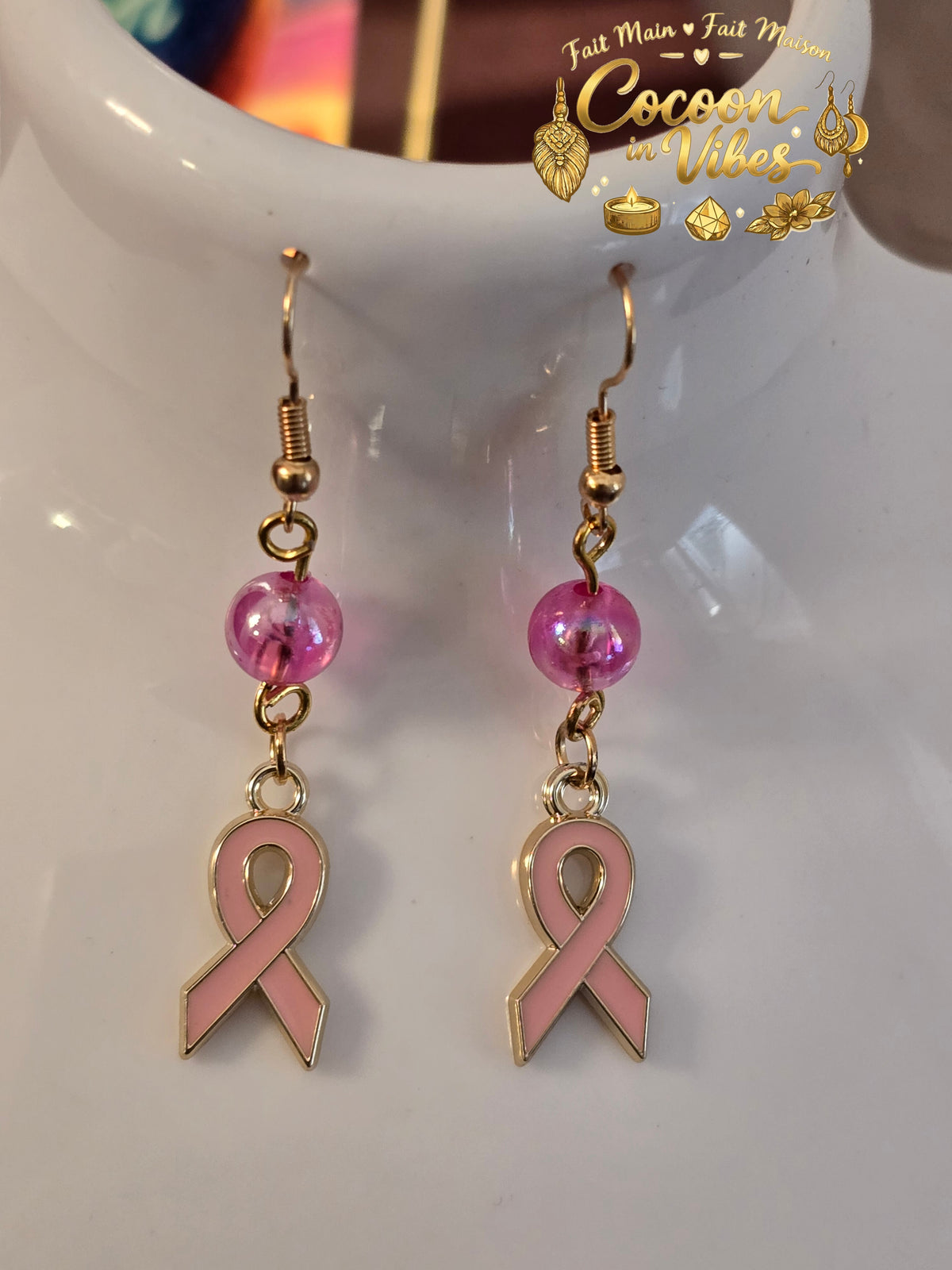 Boucles d’Oreilles Artisanales « Reflets d'Espoir » – Édition Octobre Rose