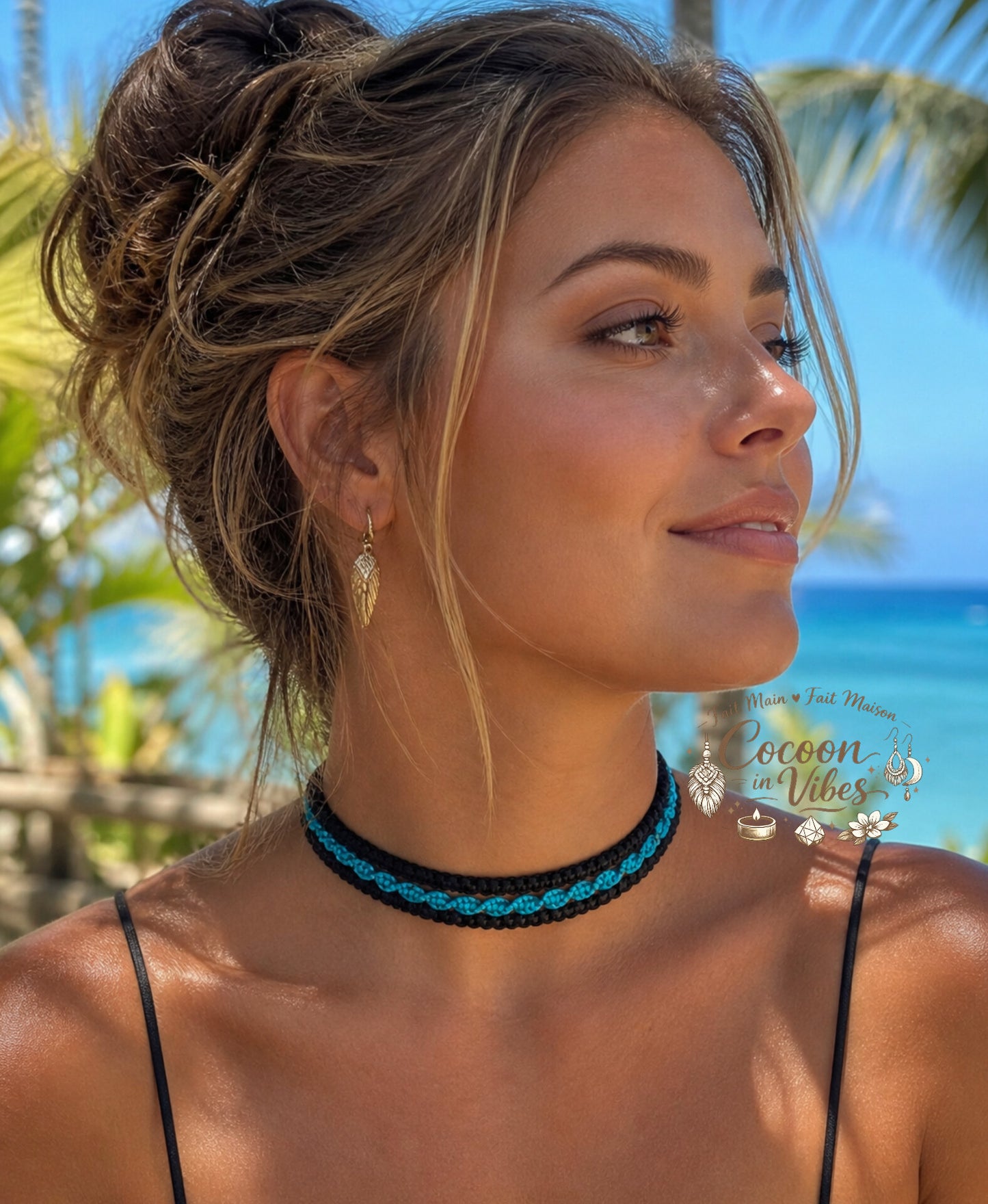 Ras de cou triple en macramé “Lagon Tressé” – Création fait main & couleurs au choix
