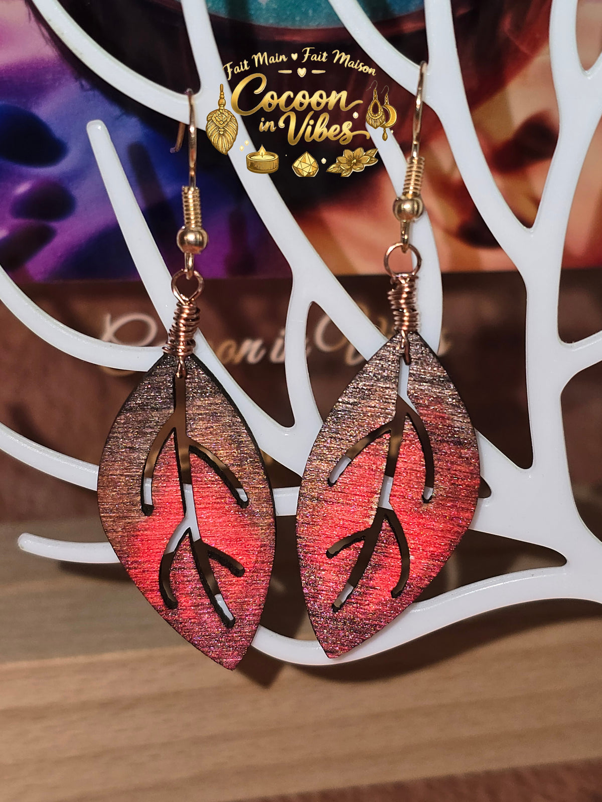 Boucles d'oreilles Artisanales en Bois « Feuille de Châtaignier Automnale »