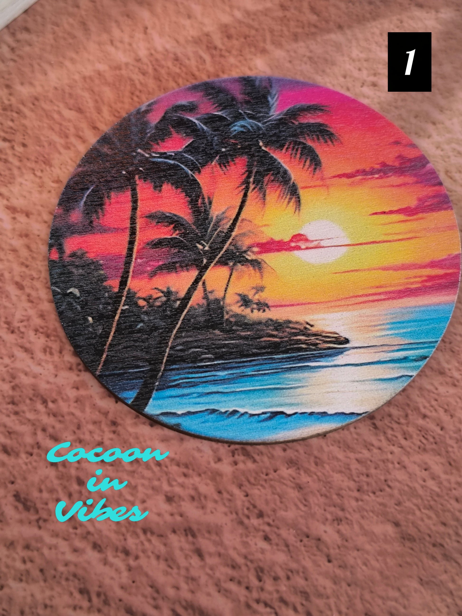 Dessous de Tasse "Sunset Palms" – Le soleil se couche, la magie opère…