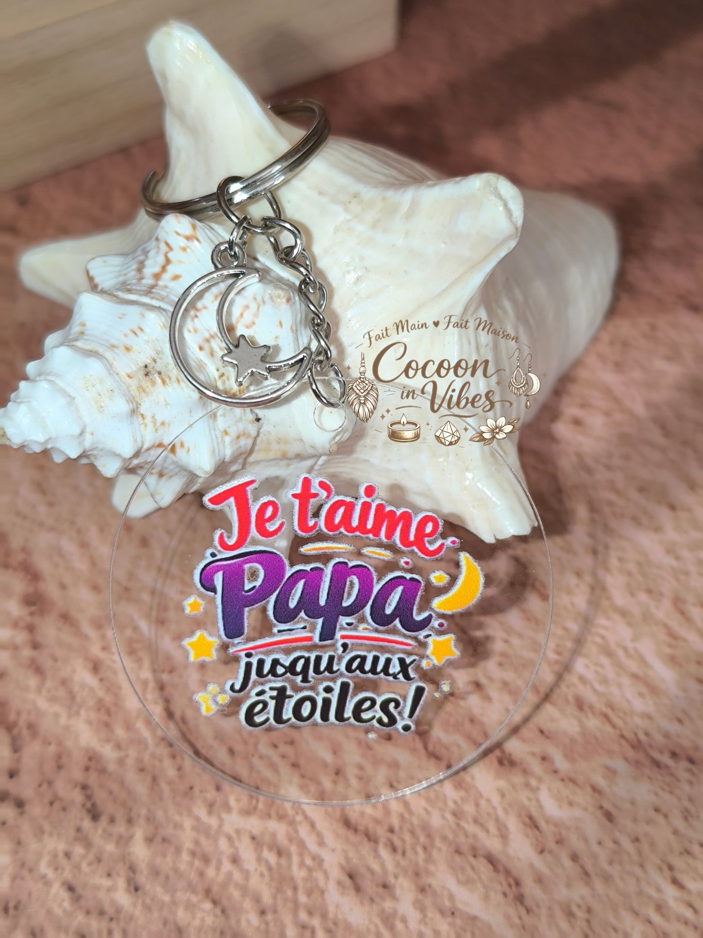 Porte-clé “Je t'aime Papa jusqu'aux étoiles !” – Modèle unique fait main