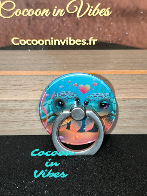 Anneau de téléphone – Duo de Tortues d’Amour, Deux cœurs, une vague d’émotion...