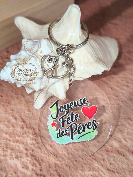 Porte-clé “Joyeuse Fête des Pères – Cœur Étoilé” – Modèle unique fait main