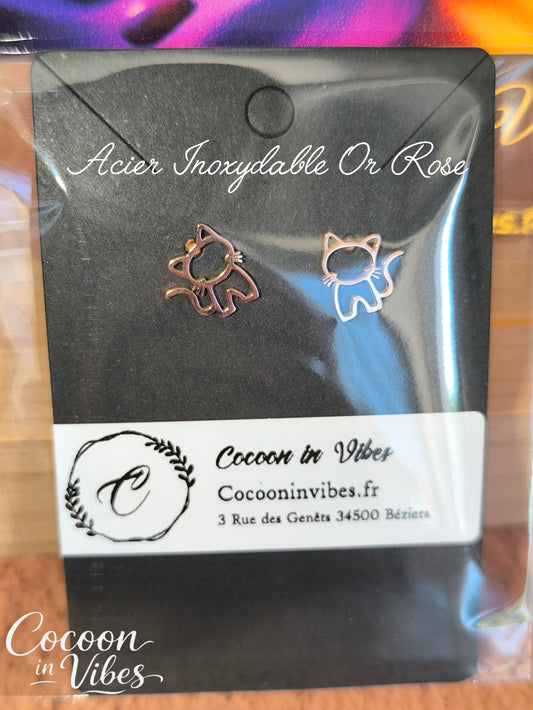 Clous d’oreilles chat Ajouré – Acier Inoxydable Or Rose