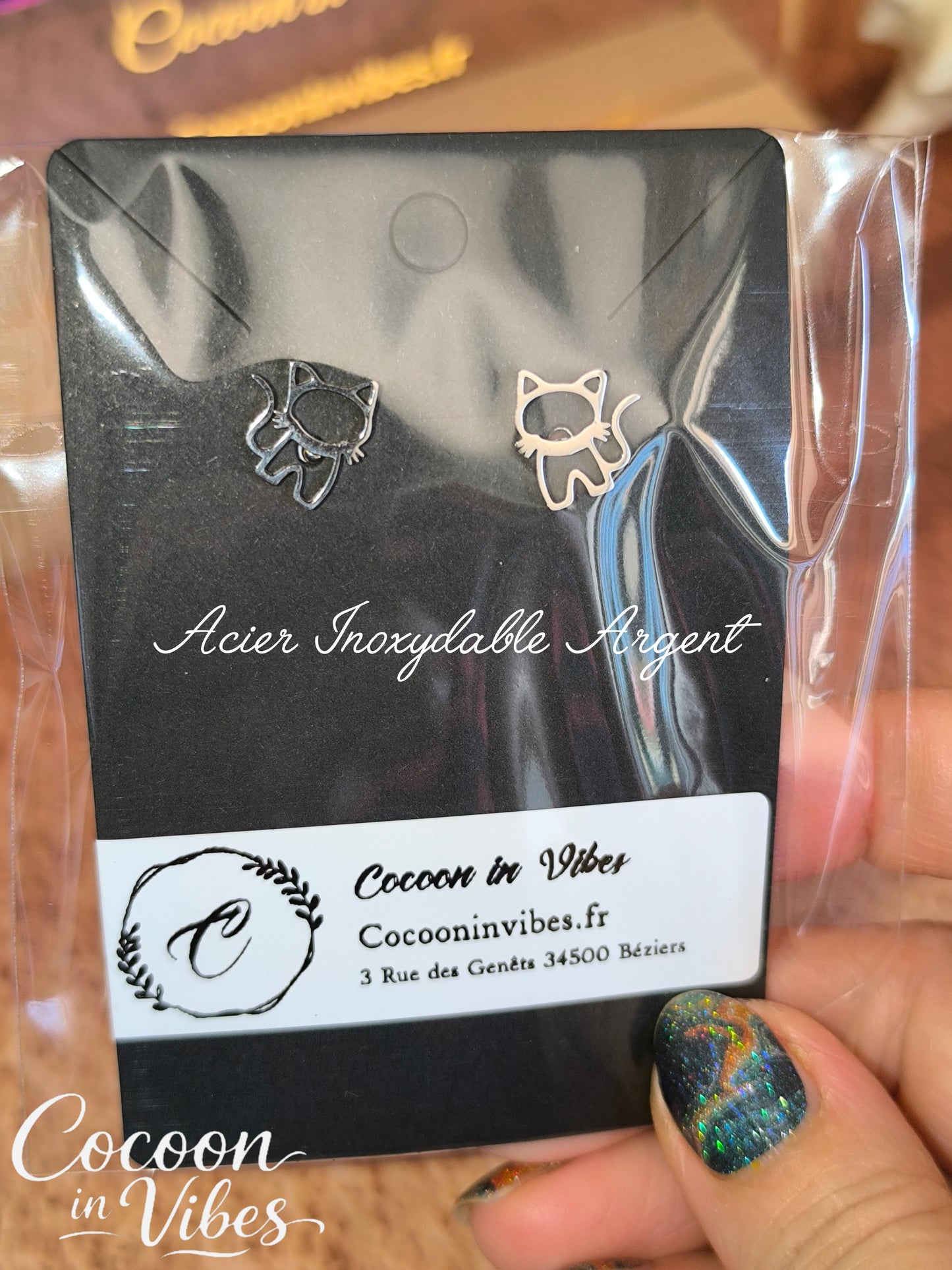 Clous d’oreilles chat Ajouré – Acier Inoxydable Argenté
