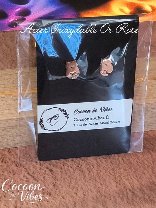 Clous d’oreilles chat Pepere – Acier Inoxydable Or Rose