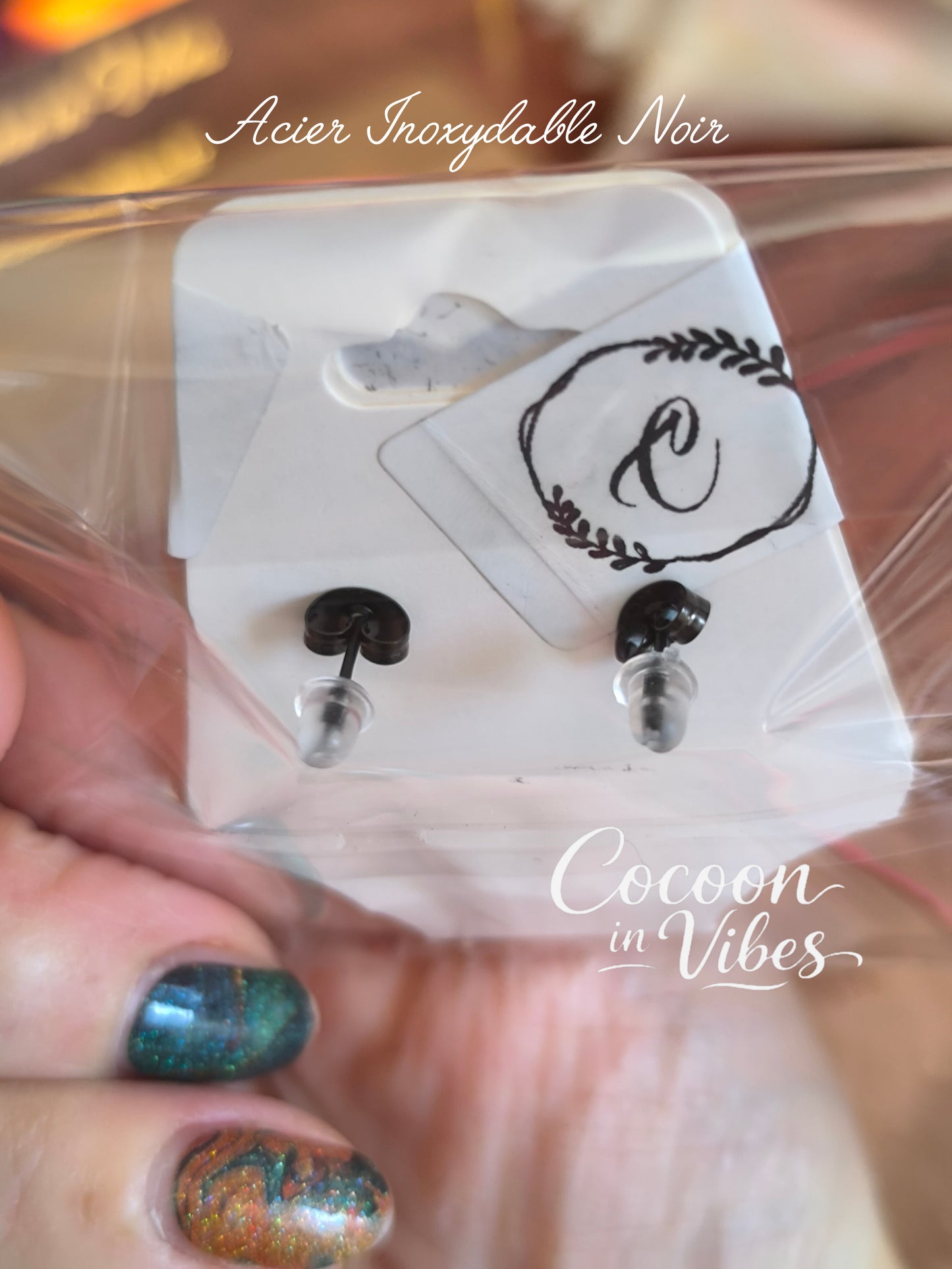 Clous d’oreilles chat Ajouré – Acier Inoxydable Noir