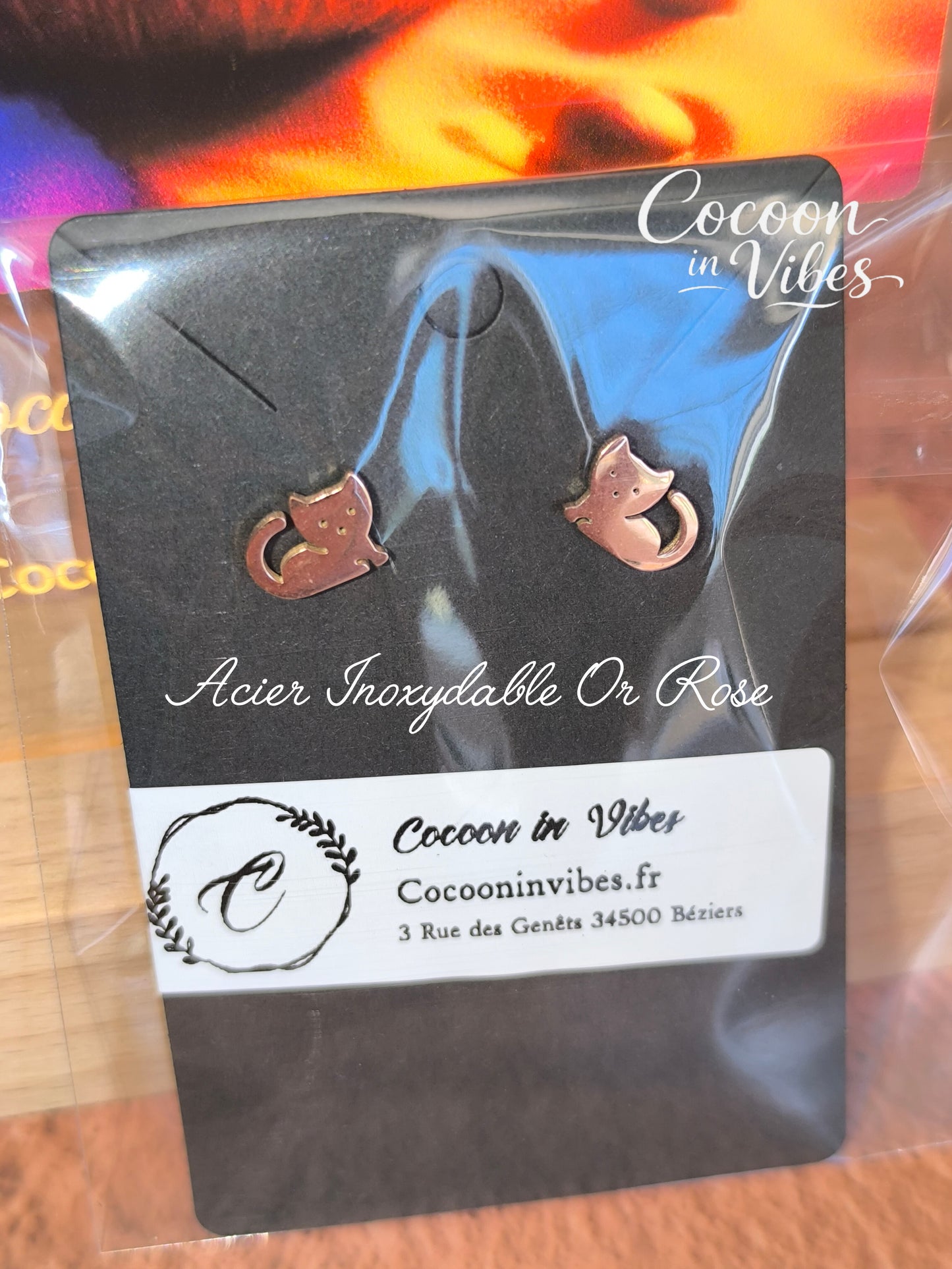 Clous d’oreilles chat Chaton – Acier Inoxydable Or Rose