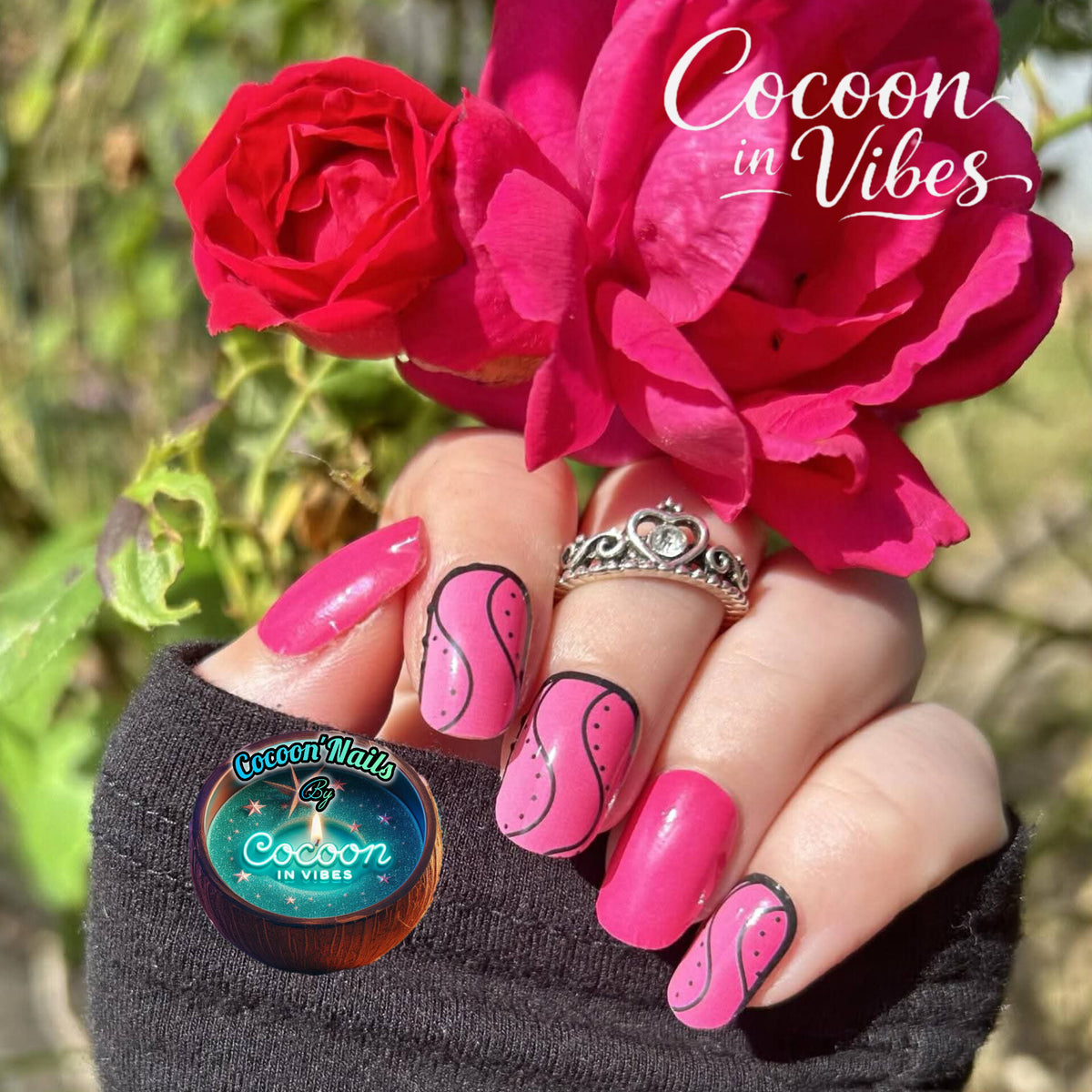 Cocoon’Nails Black Pink Waves – Vernis Autocollant Kit Complet