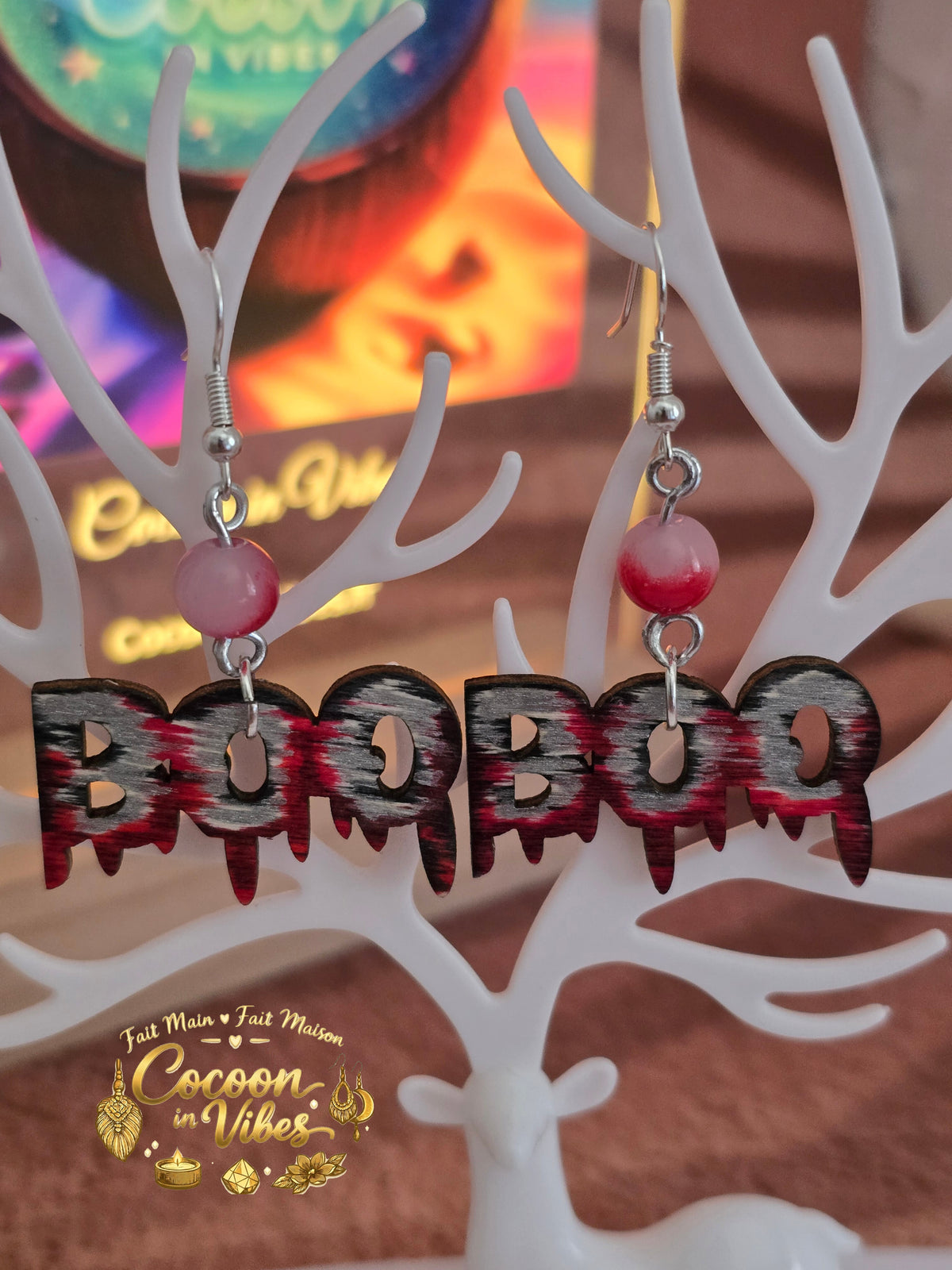 Boucles d'oreilles Artisanales en Bois « BOO »
