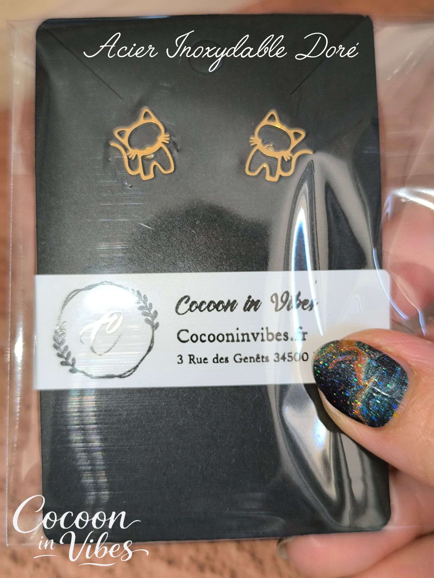 Clous d’oreilles chat Ajouré – Acier Inoxydable Doré