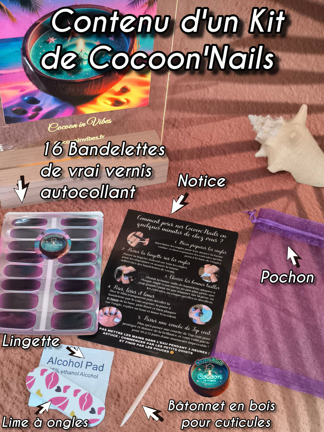 Cocoon’Nails Corail Paradise – Vernis Autocollant Kit Complet