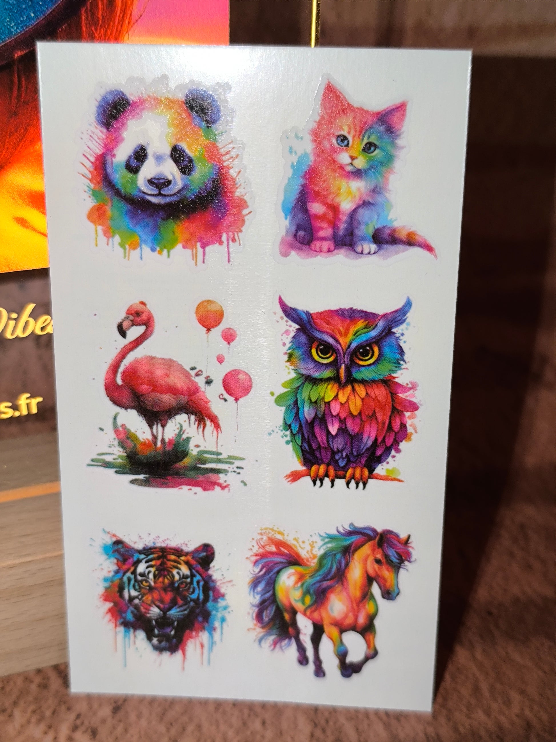 Tatouages éphémères Animaux Arc-en-Ciel - Feuille de 6