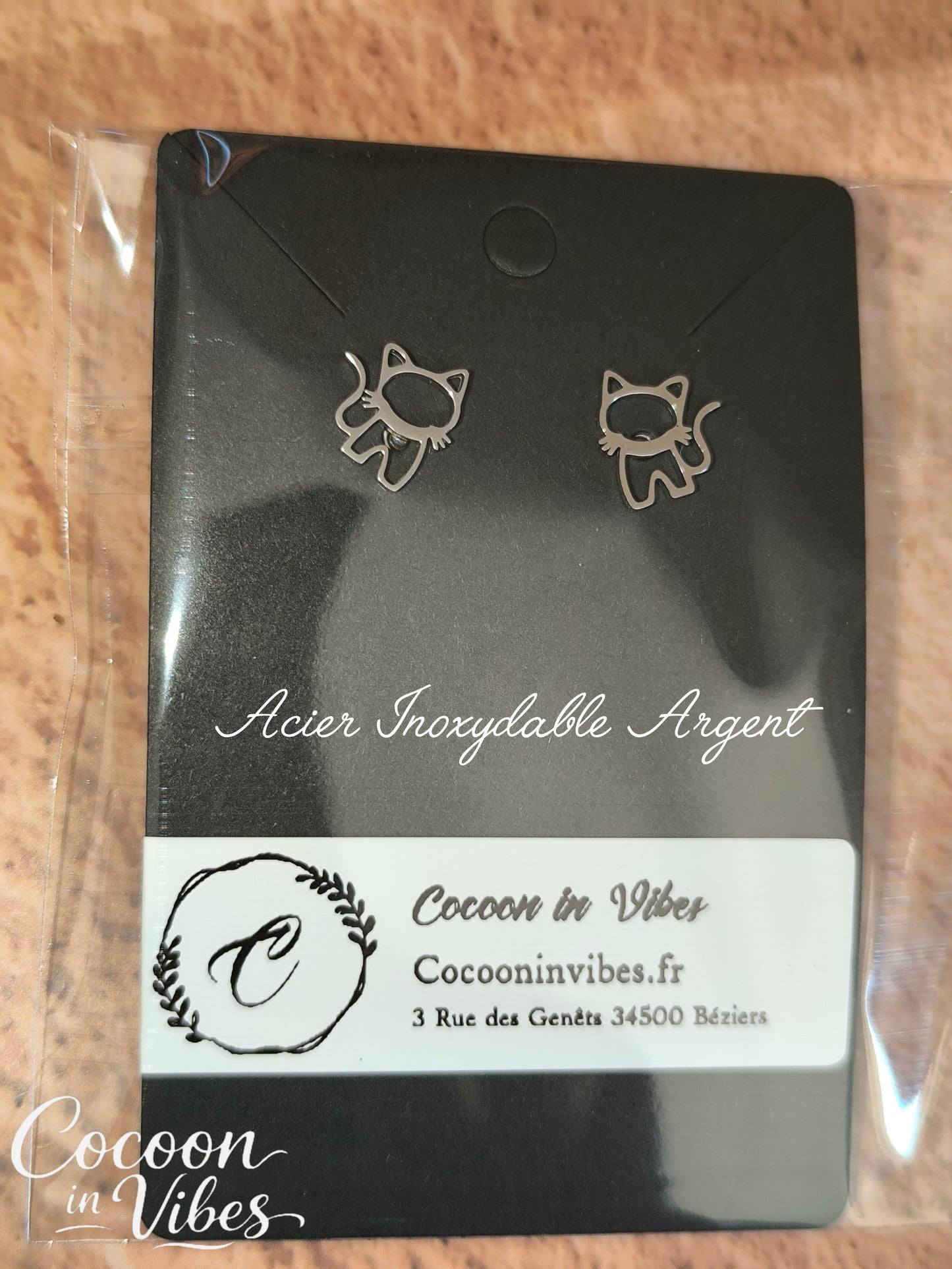 Clous d’oreilles chat Ajouré – Acier Inoxydable Argenté