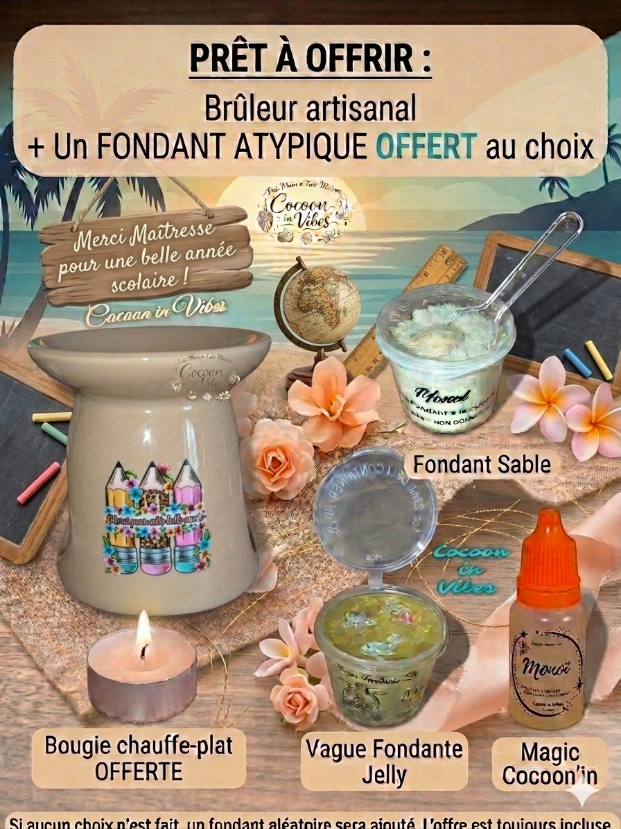 Brûleur Merci pour cette belle année Beige Mat + 1 Fondant OFFERT – Pièce unique, création artisanale Cocoon in Vibes