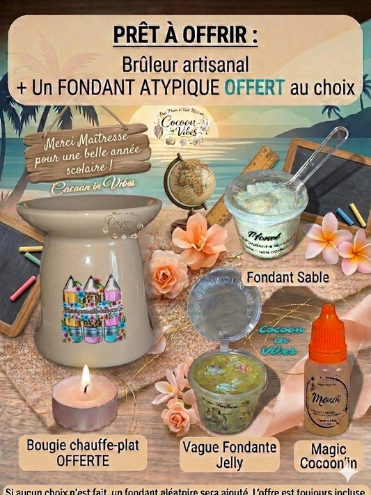 Brûleur Merci pour cette belle année Beige Mat + 1 Fondant OFFERT – Pièce unique, création artisanale Cocoon in Vibes