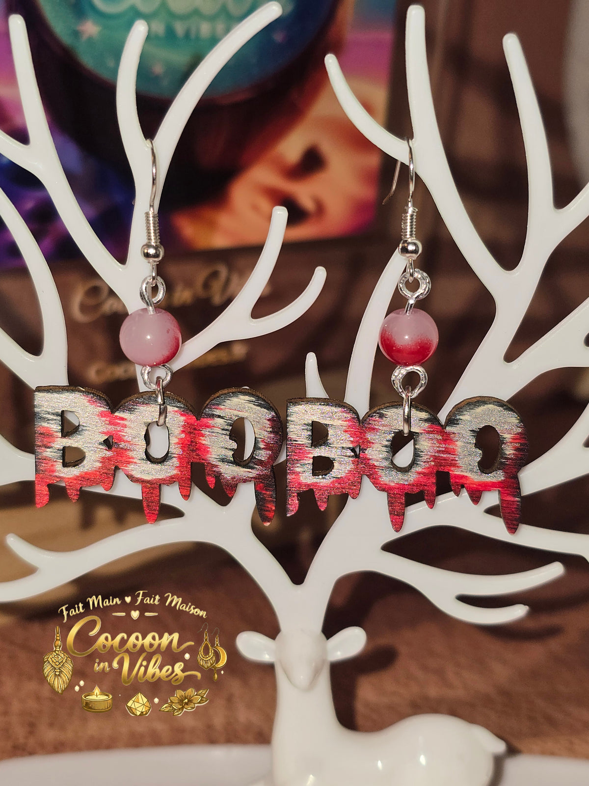 Boucles d'oreilles Artisanales en Bois « BOO »