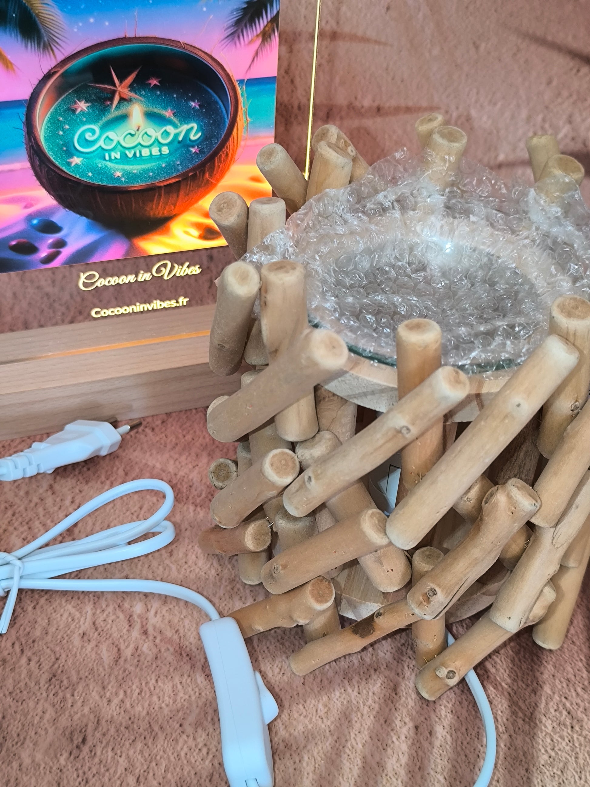 Lampe Diffuseur à Chaleur Douce – Bois Naturel & Verre + Sable Fondant 25ml Offert