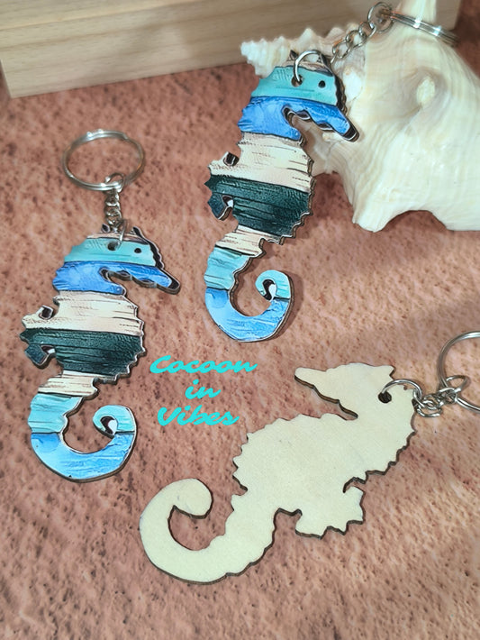 Porte-clé artisanal création Cocoon in Vibes – Hippocampe Marin
