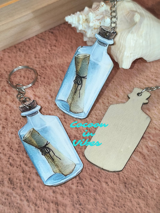 Porte-clé artisanal création Cocoon in Vibes – Bouteille à la mer “Message in a bottle”