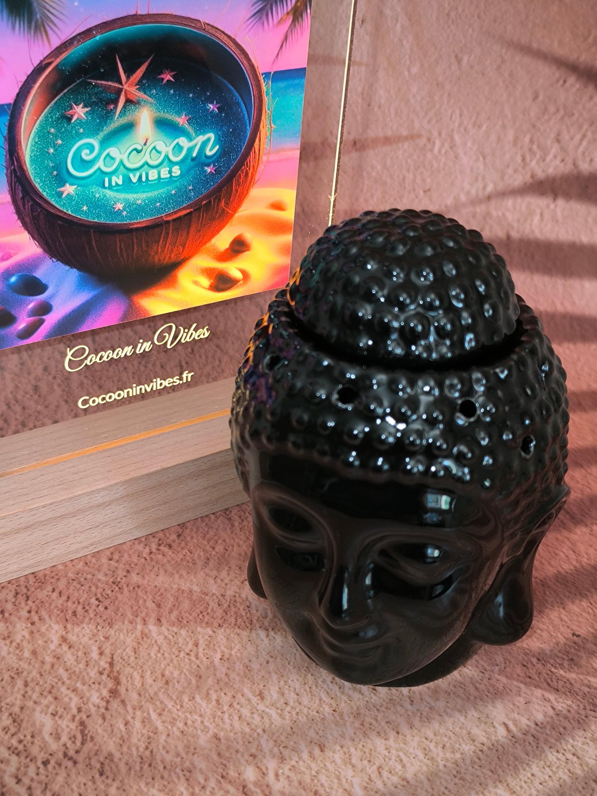 Brûleur en Céramique – Tête de Bouddha Dhyana Noir