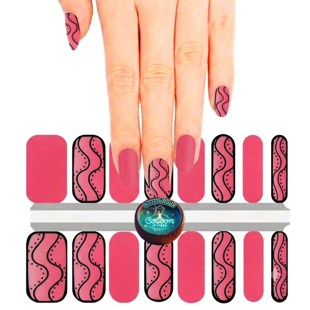 Cocoon’Nails Black Pink Waves – Vernis Autocollant Kit Complet