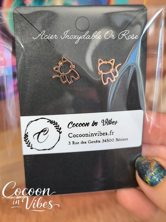 Clous d’oreilles chat Ajouré – Acier Inoxydable Or Rose