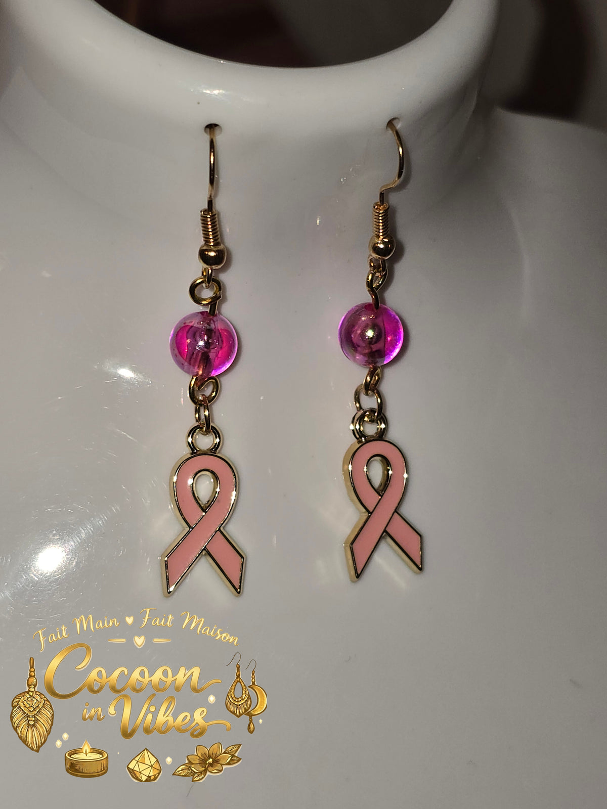 Boucles d’Oreilles Artisanales « Reflets d'Espoir » – Édition Octobre Rose