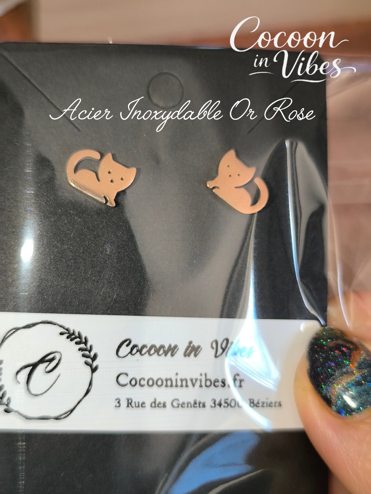 Clous d’oreilles chat Chaton – Acier Inoxydable Or Rose