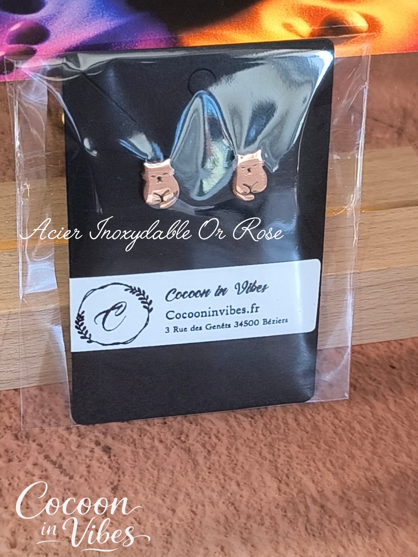 Clous d’oreilles chat Pepere – Acier Inoxydable Or Rose